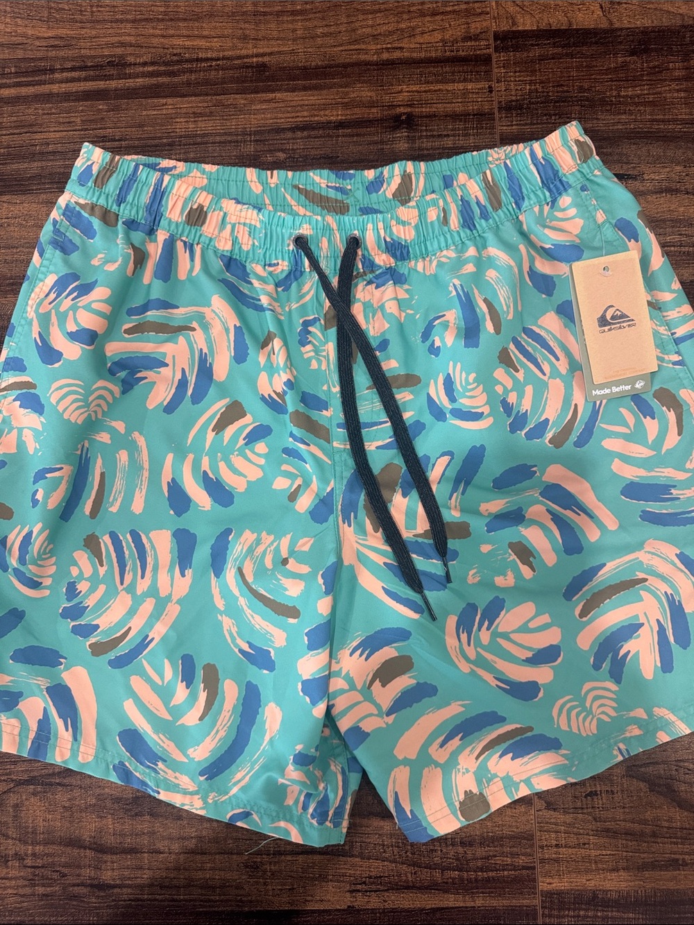 Quiksilver Teal & Pink Palm-Pattern Men's Swim Shorts